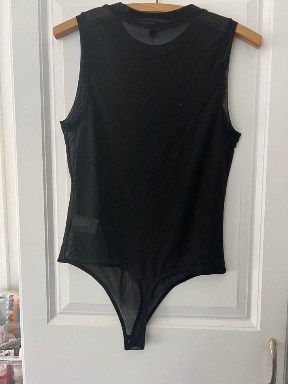 Express Black Thong Bodysuit Fitted Mesh Crewneck Sheer Size S and Size M - Picture 5 of 6